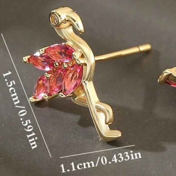 Rose Gold Flamingo Stud Earrings, Animal Earrings, - Picture 2 of 10